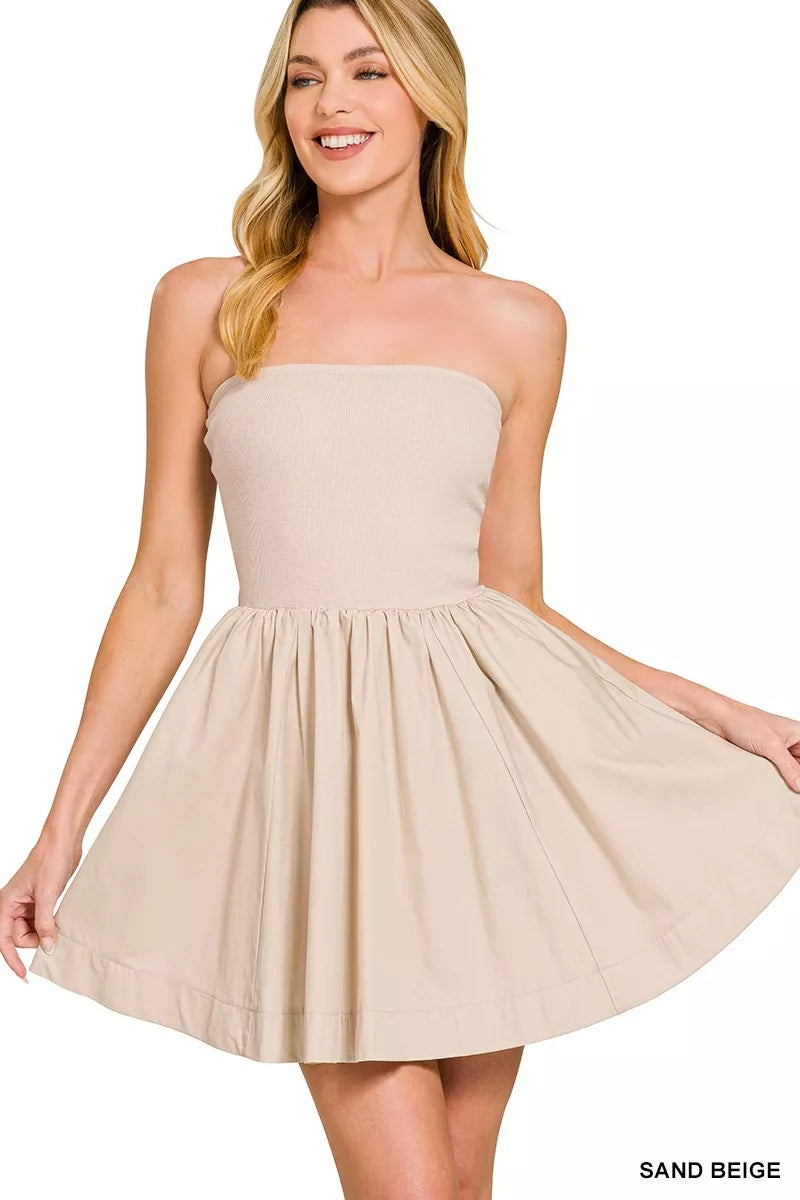 tube top flare dress Knit Tube Top Flare Mini Dress