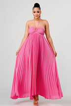 FLOWY SLEEVELESS PLEATED MAXI DRESS