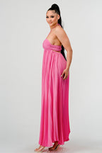 FLOWY SLEEVELESS PLEATED MAXI DRESS