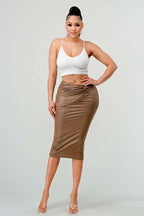 Athina High-Quality Fabric Soft PU Midi Skirt