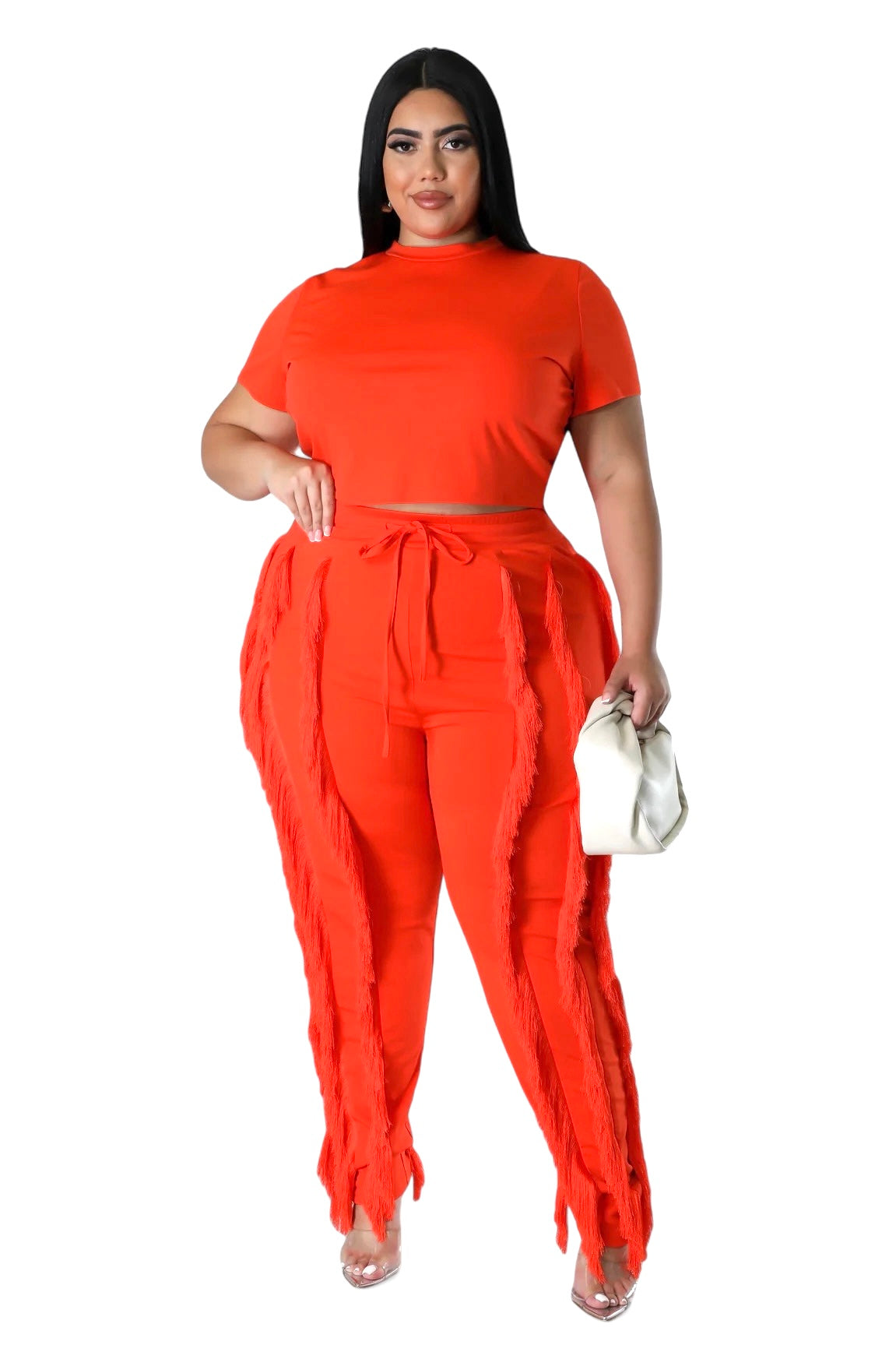 Curvy Short Sleeve Top Matching Tassel Set