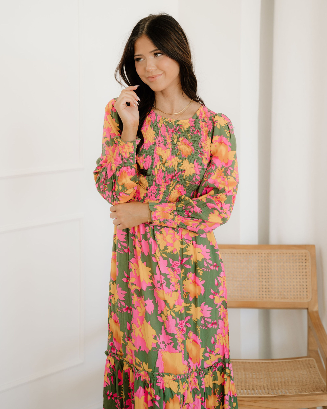 Tinsley Floral Puff Sleeve Smocked Bodice Frill Tiered Dress