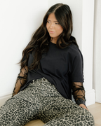 Lace Layered Long Sleeve Tee - Black