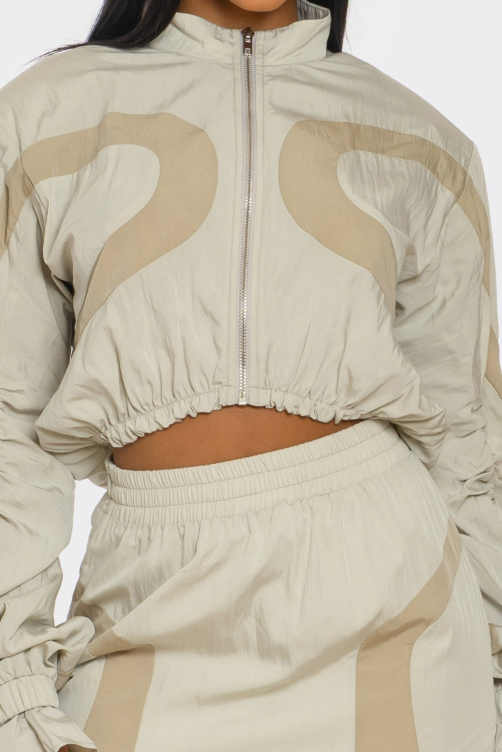 Two-Tone Nylon Windbreaker Skirt Set