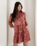 Lilith Long Sleeve Shirred High Neck Loose Mini Dress