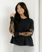 Lace Layered Long Sleeve Tee - Black