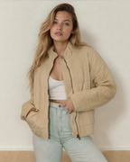 Georgie Zip-Up Pocket Quilted Jacket - Khaki