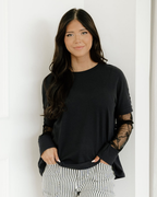 Lace Layered Long Sleeve Tee - Black