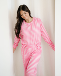 Amayah Stripe Drop Shoulder Round Neck Top and Buttoned Straight Pants Two Piece Set