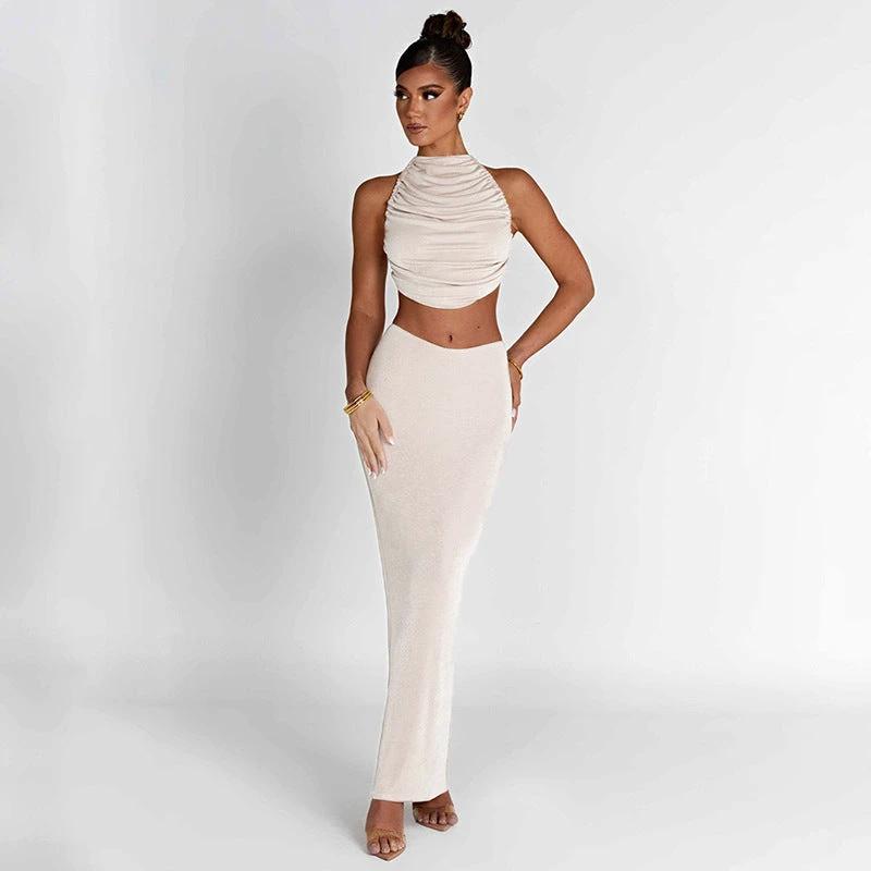Sleeveless Halter Long Skirt Set