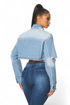 Medley Rhinestone Detail Crop Denim Jean Jacket