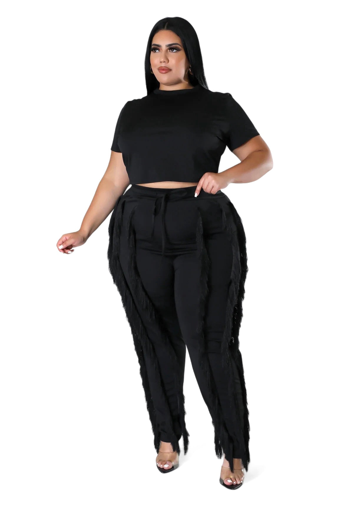 Curvy Short Sleeve Top Matching Tassel Set