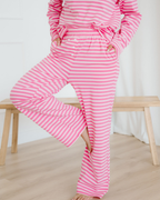 Amayah Stripe Drop Shoulder Round Neck Top and Buttoned Straight Pants Two Piece Set