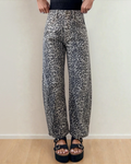 Naeve Leopard Print High Waist Barrel Jeans