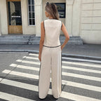 Women's Contrast Color Sleeveless Vest & Drawstring Trousers Suit