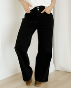 Brooke 2-Button High Waist Flared Bottom Jeans - Black