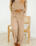 Rowen Stripe Crew Neck Tee Drawstring Waist Cropped Pants Set