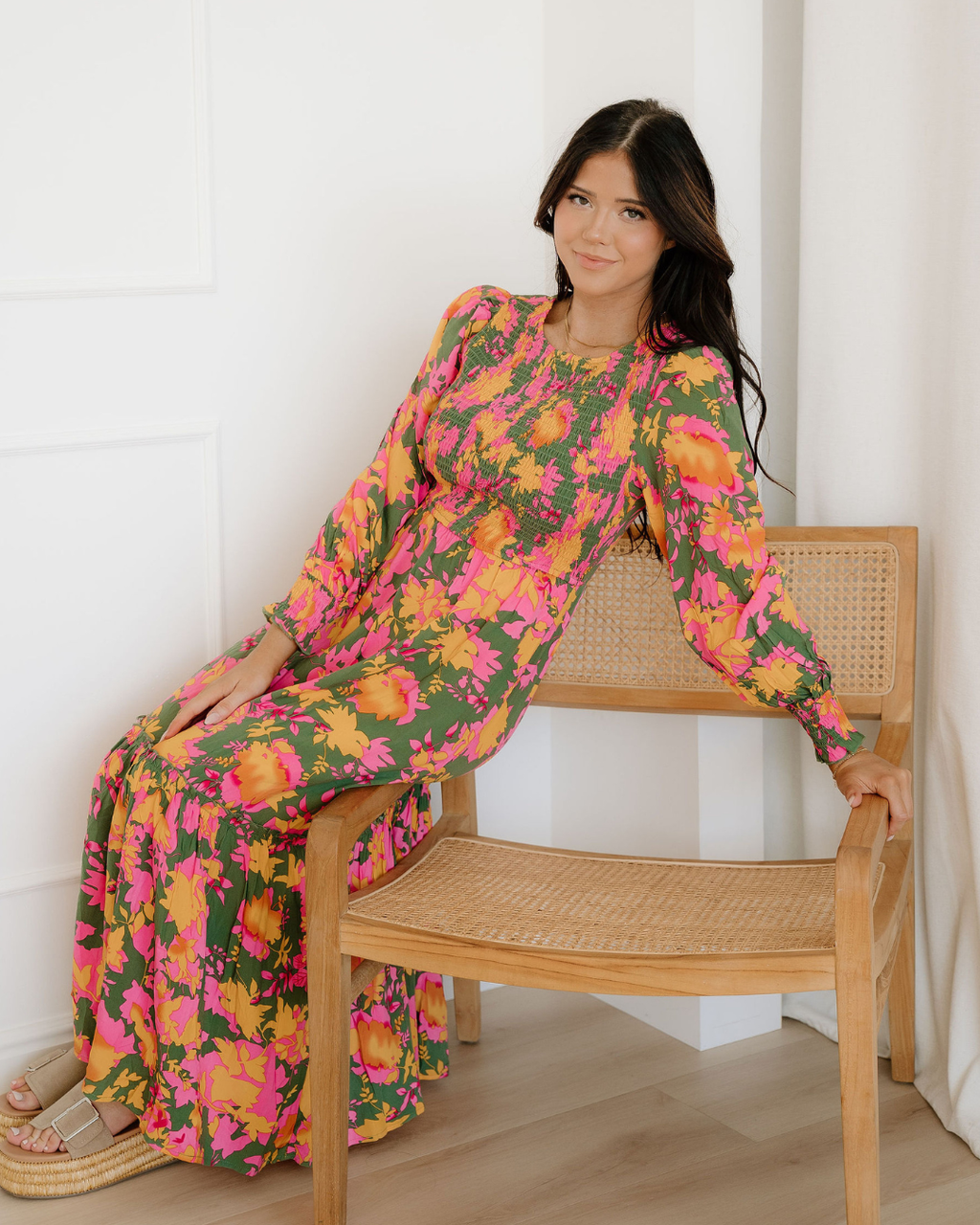 Tinsley Floral Puff Sleeve Smocked Bodice Frill Tiered Dress