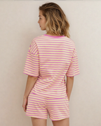 Elsa Stripe Drop Shoulder Boxy Casual Terry Short Set - Sherbet