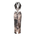 Elegant Sexy Leopard Print Hot Girl Hip cut out Maxi Dress