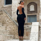 Solid Color Long Sleeve Tube Top Maxi Dress Backless