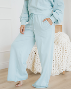 Miles Crop Pullover Drawstring Wide Leg Pants Set - Blue