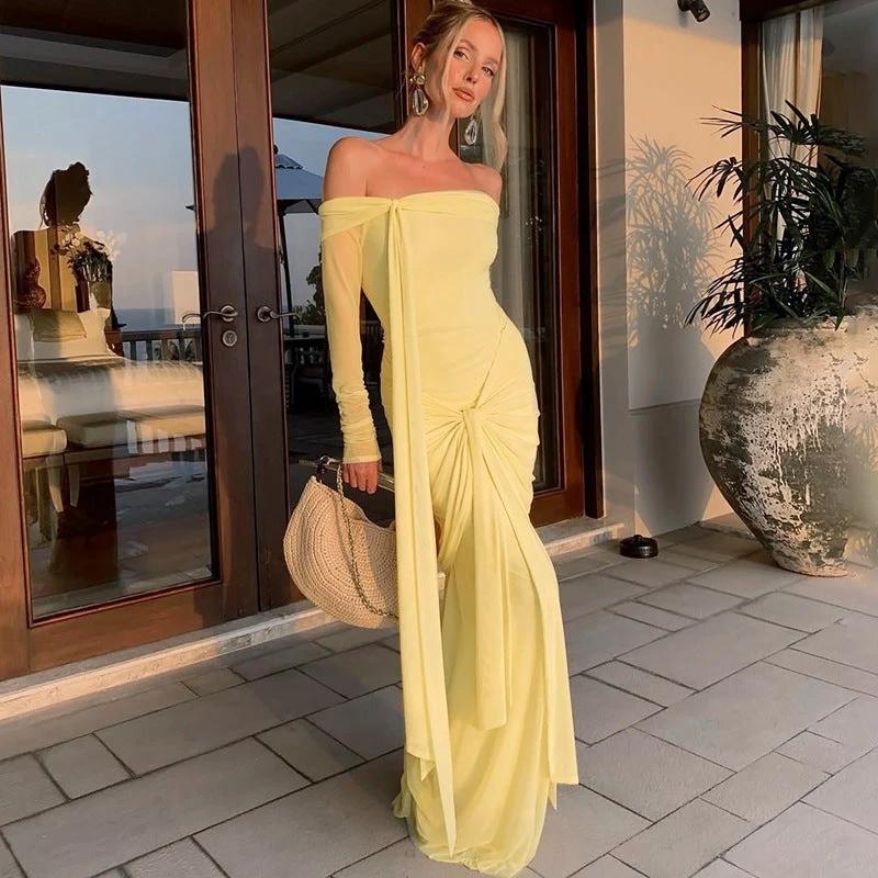 Women's Off-shoulder Slim-fit Lace Up Maxi Dress