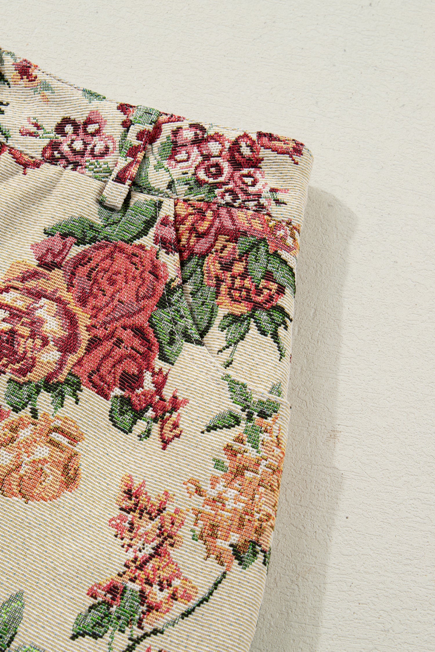 Buttoned Front Floral Scalloped Trim Mini Jacquard Floral Skirt