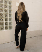 Pullover Wide Leg Pants 2pcs Outfit - Black