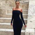 Solid Color Long Sleeve Tube Top Maxi Dress Backless