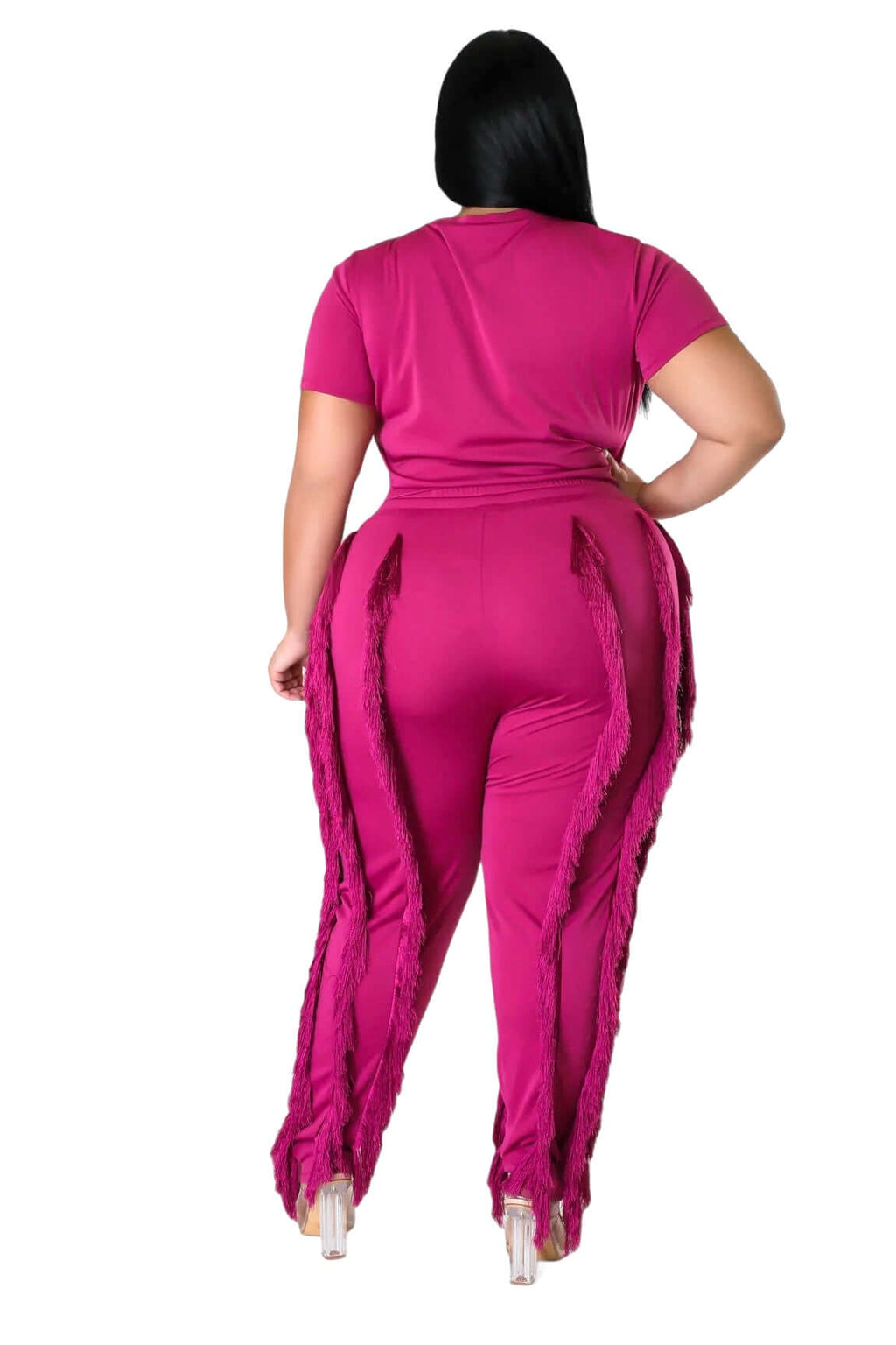 Curvy Short Sleeve Top Matching Tassel Set