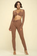Crop Cutout Top Solid Color 2 Piece