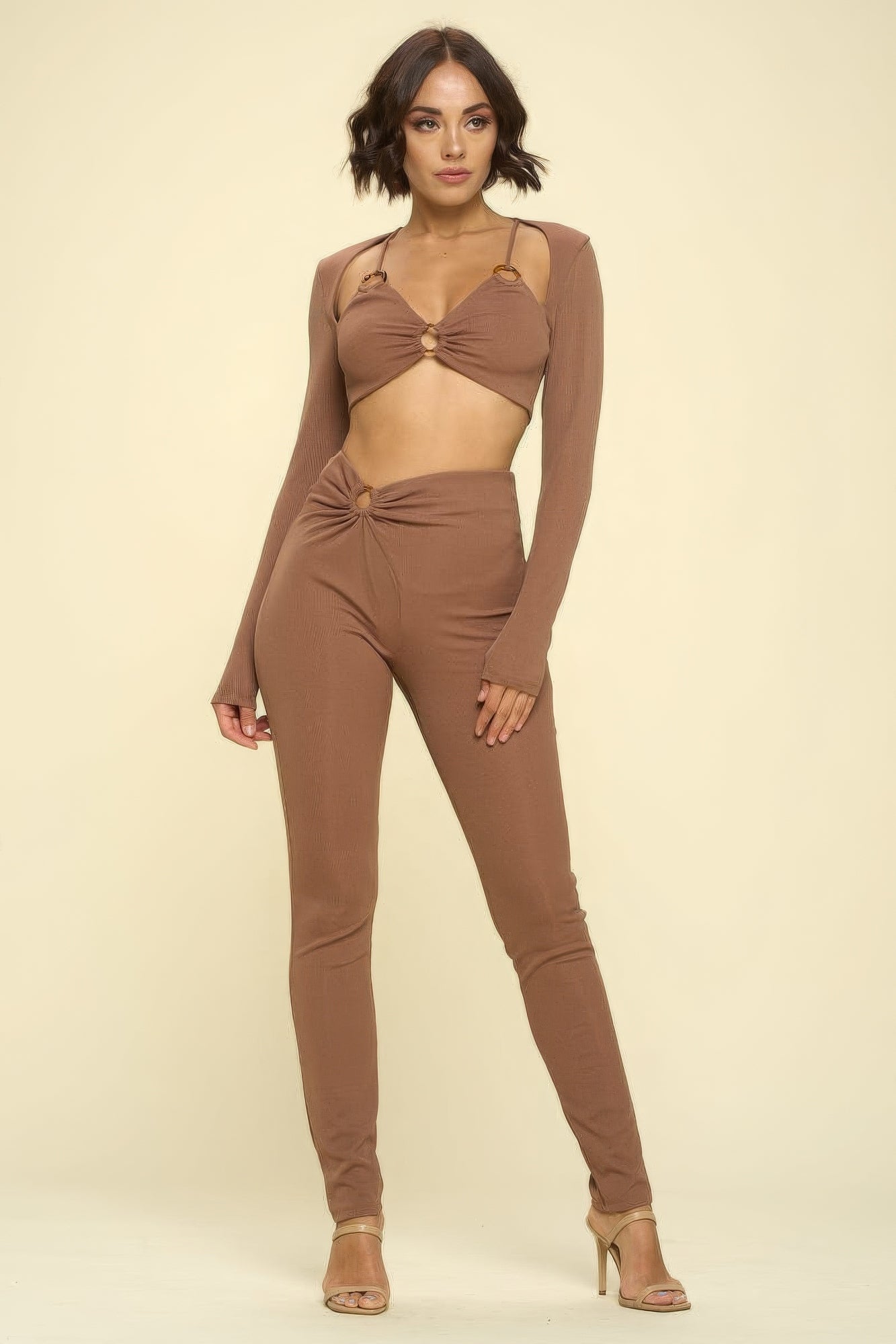 Crop Cutout Top Solid Color 2 Piece