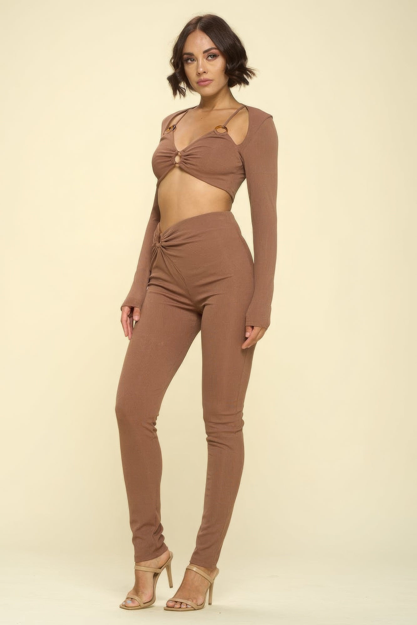 Crop Cutout Top Solid Color 2 Piece