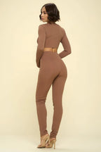 Crop Cutout Top Solid Color 2 Piece