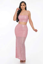 Cross Back Sequin Maxi Skirt Set
