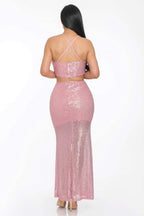 Cross Back Sequin Maxi Skirt Set