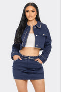 Embroidered cropped shirt skirt set