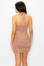 Glittered Tie Top & Ruching Skirts Set