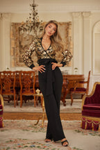 Flower Vein Sequin Print Jumpsuit