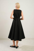 LIVING THE DREAM BLACK WOVEN MIDI DRESS