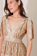 CUDDLY ATTITUDE TAUPE WOVEN MAXI DRESS