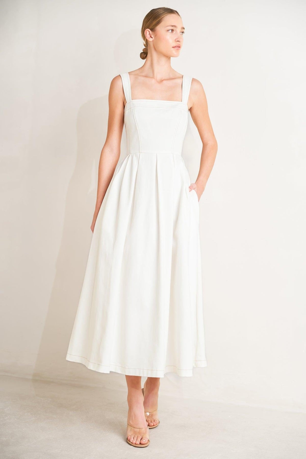 SERENE CHARM WOVEN MIDI DRESS