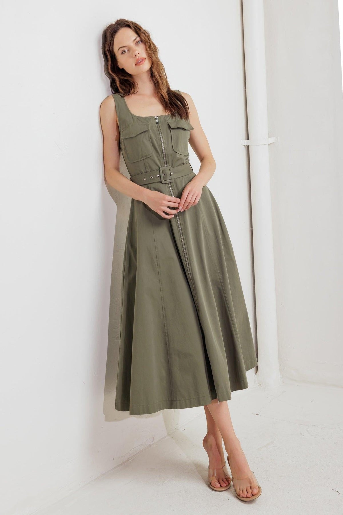 OLIVE GROVE WOVEN MIDI DRESS