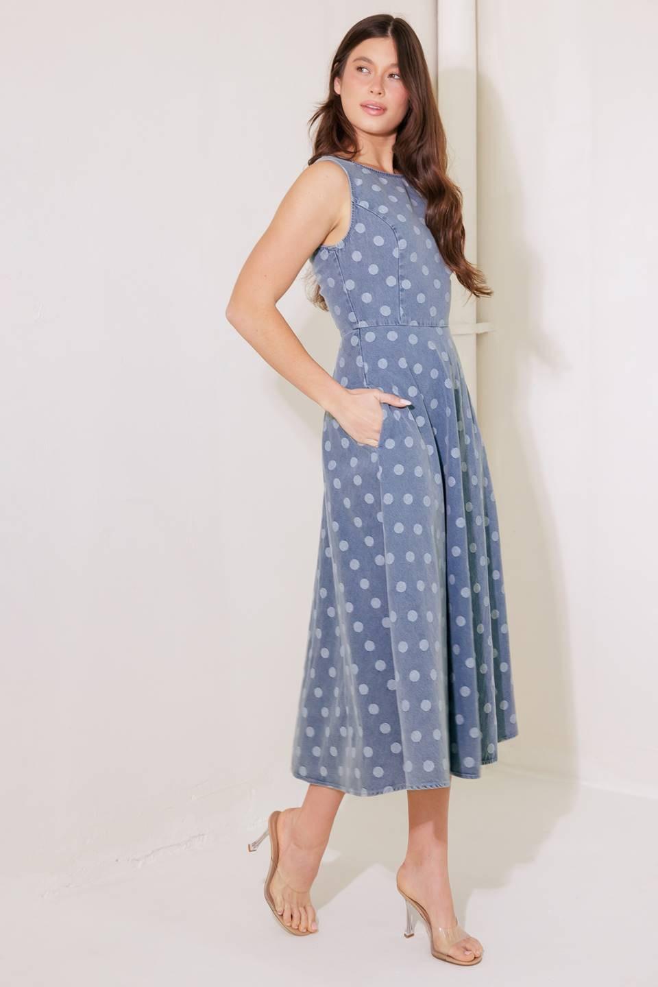 TOO SWEET TO ME DENIM MIDI DRESS