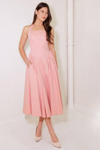 CAUGHT IN THE RAIN PINK WOVEN MIDI DRESS