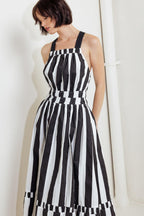 LUXE LINEAR STRIPED WOVEN MIDI DRESS
