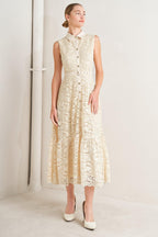 PURELY ROMANTIC WOVEN LACE MIDI DRESS
