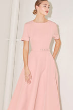 SPRING ICON PINK WOVEN MIDI DRESS