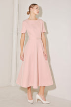 SPRING ICON PINK WOVEN MIDI DRESS
